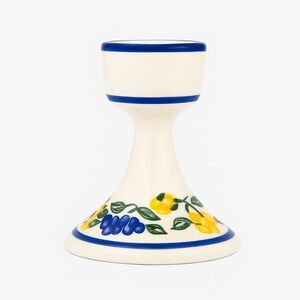 Vintage Hand-Painted Ceramic Candlestick Holder Floral Country Cottage Style